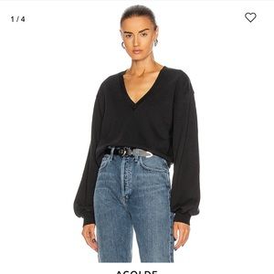 AGOLDE Balloon Sleeve Black 100% Cotton V Neck Sweatshirt - Small